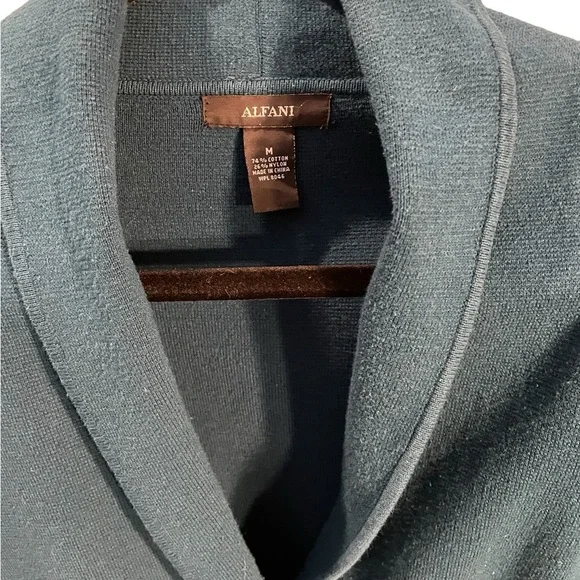 Alfani Teal Shawl Collar Jacket 3/4 Sleeve Open Front Career Chic Sz M - Picture 5 of 6